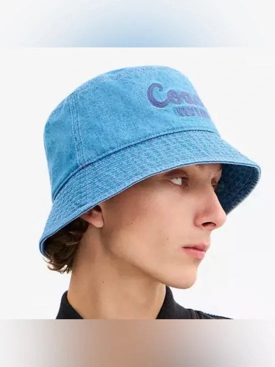 Coach Kids Light Blue Denim Bucket Hat with Logo - Picture 3 of 3